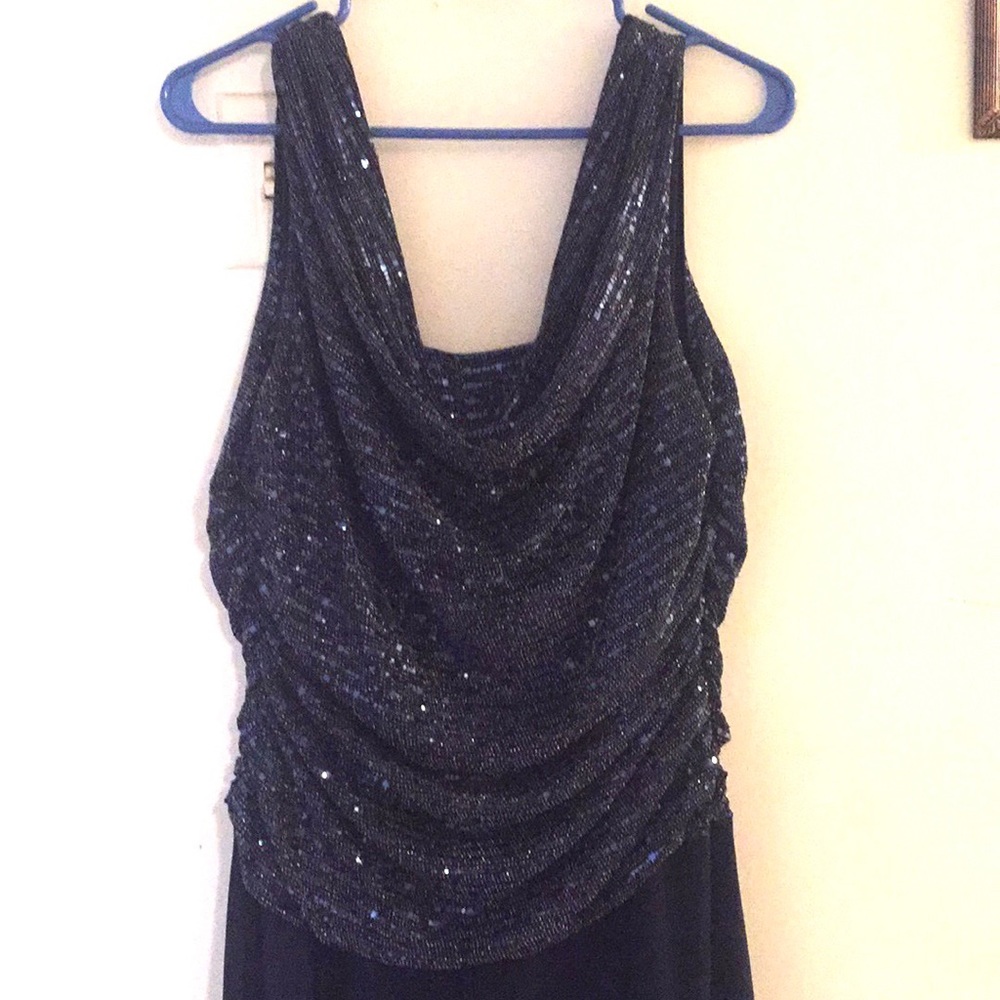 Beautiful Blue Navy Metallic Knit Jumpsuit.